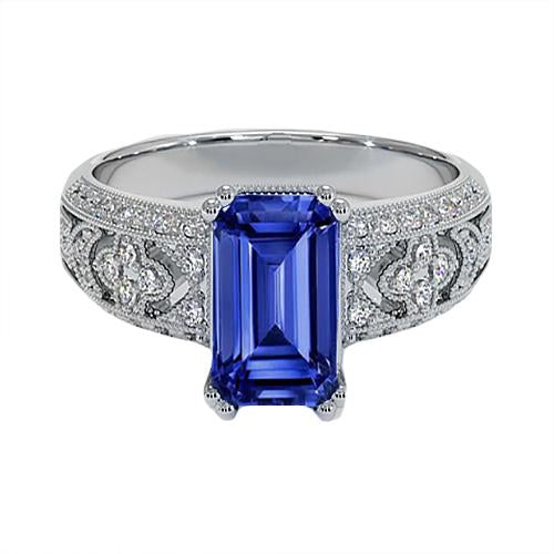 Anello da donna in stile vintage con zaffiro blu smeraldo e diamanti 9.75 carati - harrychadent.it