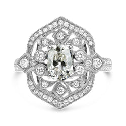 Anello da donna, ovale, con diamante tagliato a miniera, stile antico, 6 carati