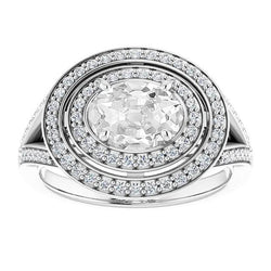 Anello da minatore ovale con doppio anello di diamanti con gambo diviso 9 carati