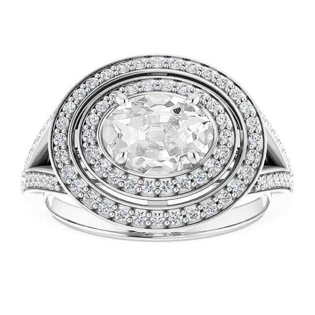 Anello da minatore ovale con doppio anello di diamanti con gambo diviso 9 carati - harrychadent.it