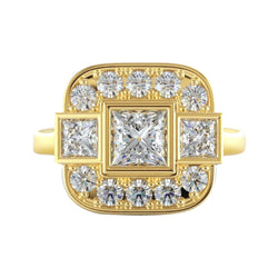 Anello da sposa principessa e diamante rotondo 2.15 carati oro giallo 18 carati