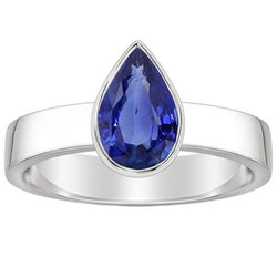 Anello da uomo con castone solitario, taglio a pera, zaffiro blu 2,50 carati