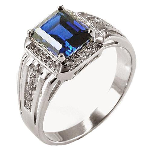 Anello da uomo con diamante zaffiro blu taglio smeraldo con accenti 3.50 carati - harrychadent.it