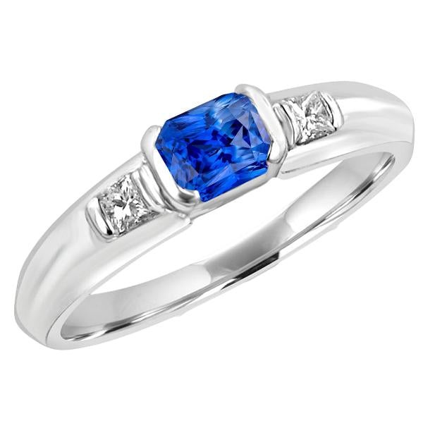 Anello da uomo con pietre preziose Princess Diamond Gold Bar Set Zaffiro blu 1,75 ct