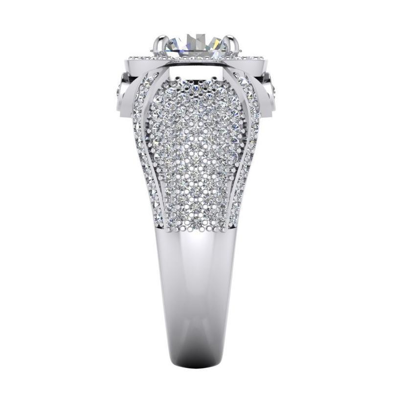 Anello da uomo grande diamante rotondo con accenti 5.50 carati oro bianco 14K - harrychadent.it