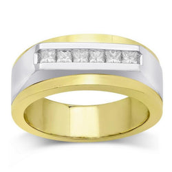 Anello da uomo in oro bicolore 14K con fascia principessa con diamanti 0.72 carati