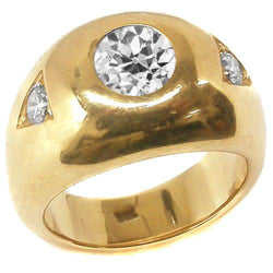 Anello da uomo in oro giallo con diamanti tondi taglio antico Tre pietre 2.25 carati
