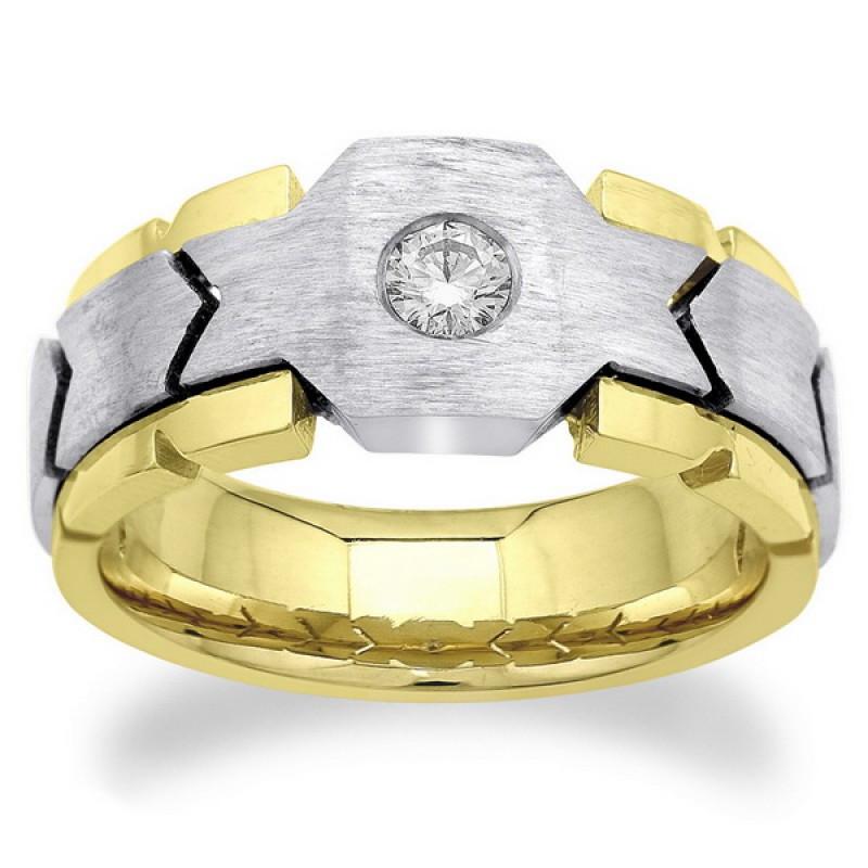 Anello da uomo solitario con diamante rotondo da 0.50 carati. oro bicolore 14K - harrychadent.it
