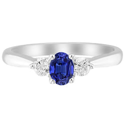Anello dell'anniversario con tre pietre di zaffiro blu intenso da 3,50 carati