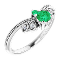 Anello di diamanti 1 carati smeraldo verde colombiano con gioielli in stile antico in oro bianco 14 carati