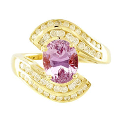 Anello di diamanti fantasia Kunzite rosa 15 carati oro giallo 14K