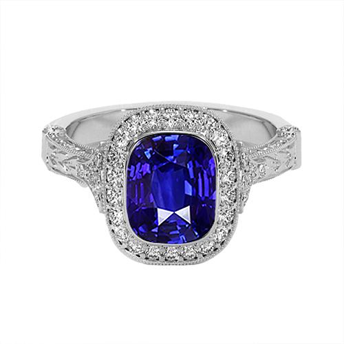 Anello di diamanti in stile antico con castone e cuscino con zaffiro di Ceylon 8 carati - harrychadent.it
