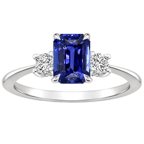 Anello di fidanzamento 3 pietre con zaffiro blu radiante e diamante 3.50 carati - harrychadent.it