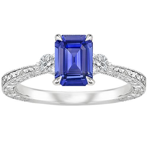 Anello di fidanzamento 3 pietre zaffiro blu smeraldo e diamante 3.50 carati - harrychadent.it