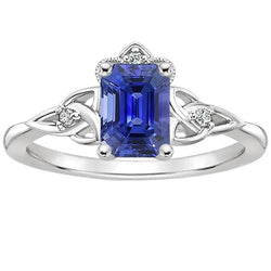 Anello di fidanzamento 4 pietre zaffiro blu smeraldo e diamante 3.25 carati