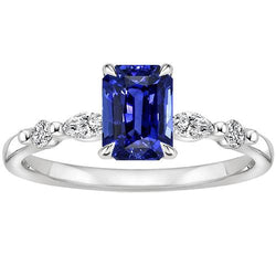 Anello di fidanzamento 5 pietre Zaffiro Ceylon radiante e diamante 4 carati