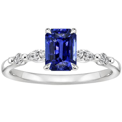 Anello di fidanzamento 5 pietre Zaffiro Ceylon radiante e diamante 4 carati - harrychadent.it