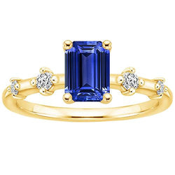 Anello di fidanzamento 5 pietre zaffiro blu smeraldo e diamante 3.50 carati