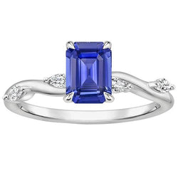Anello di fidanzamento 5 pietre zaffiro blu taglio smeraldo e diamante 4 carati