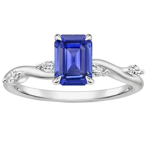 Anello di fidanzamento 5 pietre zaffiro blu taglio smeraldo e diamante 4 carati - harrychadent.it