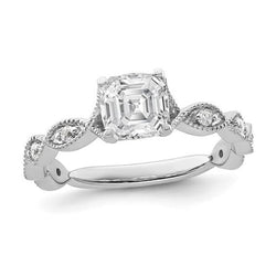 Anello di fidanzamento Asscher e diamante rotondo 3,50 carati oro bianco 14K