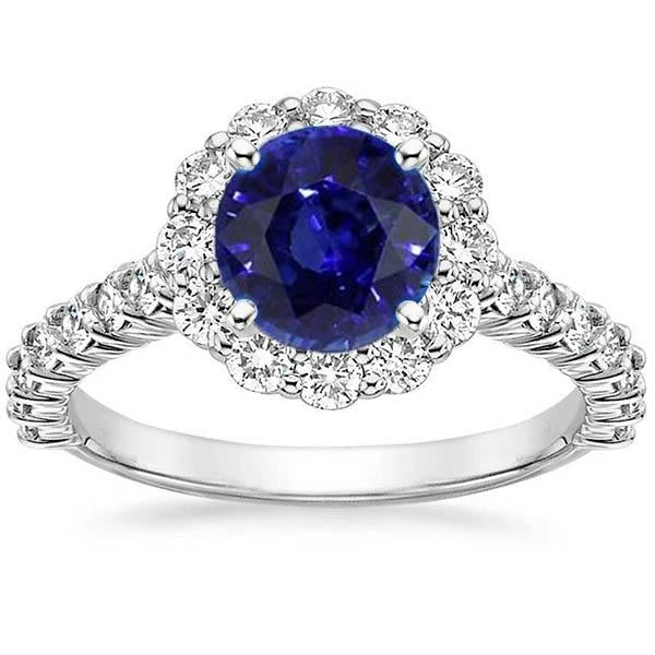 3.40 Carats Halo Sapphire And Diamond Engagement Ring White Gold 14K - harrychadent.it