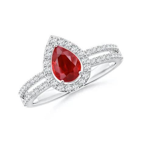 Anello di fidanzamento Halo Rubino e diamanti 4 carati Oro 14K - harrychadent.it
