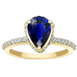 Anello di fidanzamento Halo Zaffiro blu profondo e pavé di diamanti 5 carati