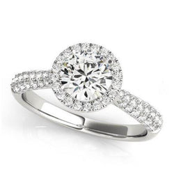 Anello di fidanzamento Halo con 2 carati di diamanti brillanti rotondi in oro bianco 14K