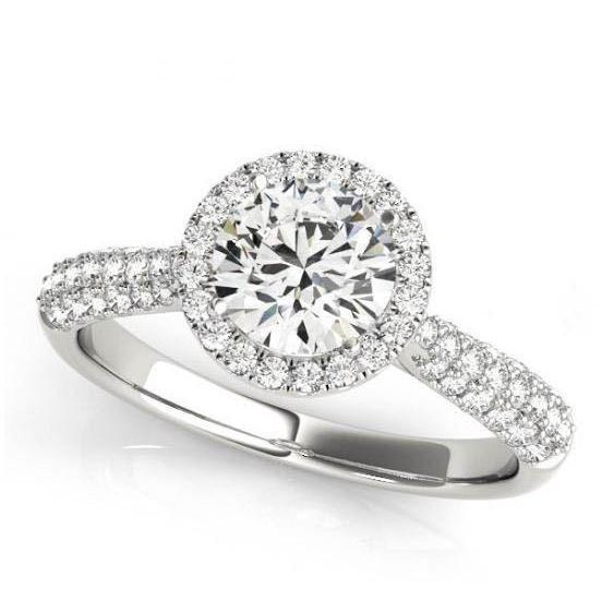 Anello di fidanzamento Halo con 2 carati di diamanti brillanti rotondi in oro bianco 14K - harrychadent.it