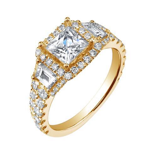 Princess Center Diamond Halo Anello di fidanzamento 3.51 ct. Giallo oro - harrychadent.it