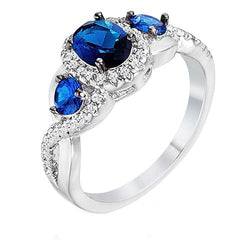 Anello di fidanzamento Halo con oro zaffiri blu 5 carati e gioielli con diamanti