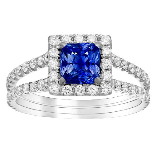 Halo Sapphire Anello Di Fidanzamento Set Pave Diamond Gold Band 3 Carati - harrychadent.it