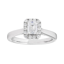 Anello di fidanzamento Halo con smeraldo e diamanti taglio rotondo 2.20 carati