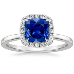 Anello di fidanzamento Halo con zaffiro blu da 2,75 carati e diamante incastonato in oro