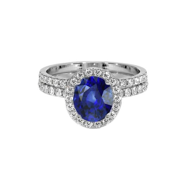 Anello di fidanzamento Halo con zaffiro blu ovale Set 10.25 carati in oro bianco - harrychadent.it