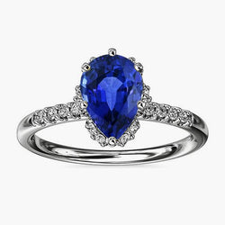 Anello di fidanzamento Halo con zaffiro di Ceylon per donna e diamanti 4 carati