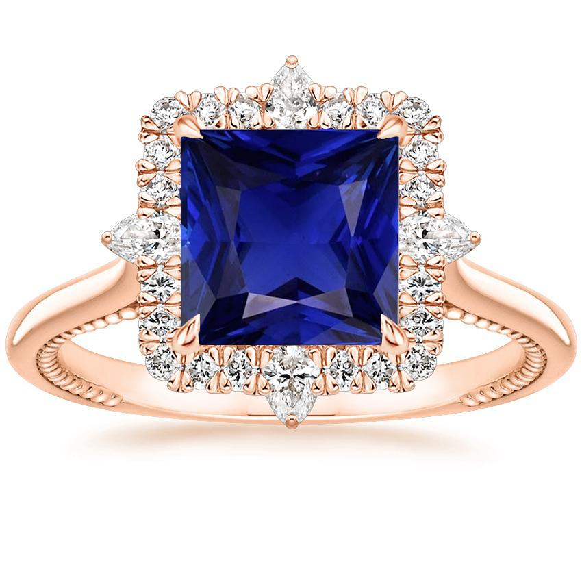 Anello di fidanzamento Halo stile vintage zaffiro blu 6.25 carati oro rosa - harrychadent.it