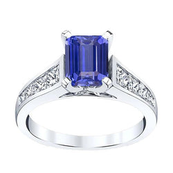 Anello di fidanzamento Smeraldo Ceylon Zaffiro Canale Set Diamanti 3 Carati