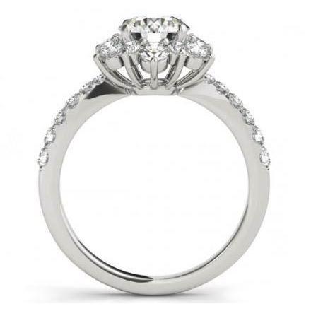 Anello di fidanzamento a forma di fiore con diamante rotondo Halo 2.25 carati WG 14K - harrychadent.it