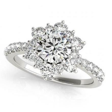 Anello di fidanzamento a forma di fiore con diamante rotondo Halo 2.25 carati WG 14K - harrychadent.it