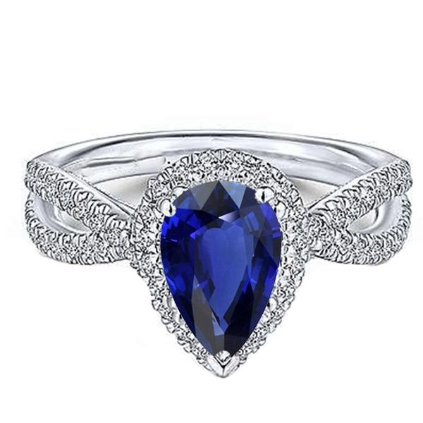 Anello di fidanzamento a pera con zaffiro blu zaffiro con gambo diviso 4 carati di diamanti - harrychadent.it