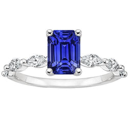 Anello di fidanzamento accentato con smeraldo zaffiro di Ceylon e diamante 4.50 carati