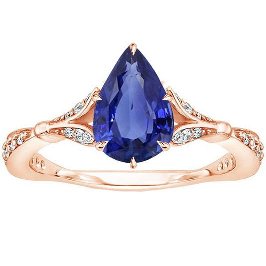 Anello di fidanzamento accentato pera zaffiro Ceylon e diamanti 4.50 carati - harrychadent.it