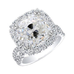 Anello di fidanzamento aureola Cuscino taglio antico Diamante 5.50 carati