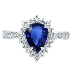 Anello di fidanzamento aureola stile stella zaffiro blu e diamanti 3.50 carati