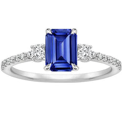 Anello di fidanzamento con 3 pietre accentate con zaffiro di Ceylon e diamante 4.25 carati