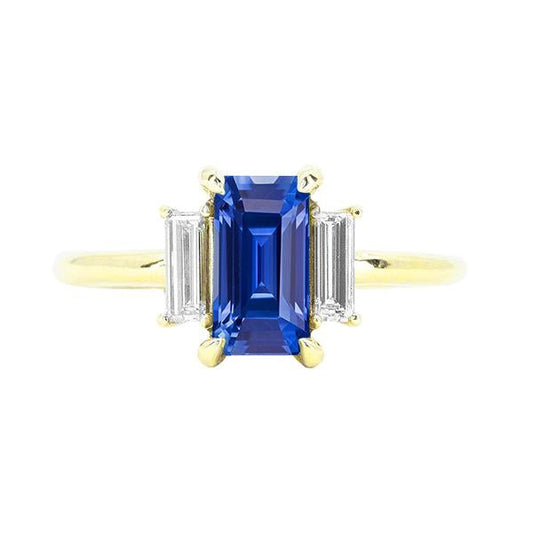 Anello di fidanzamento con 3 pietre blu zaffiro smeraldo e taglio baguette 3 carati - harrychadent.it