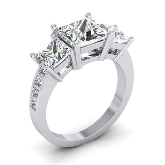Anello di fidanzamento con 3 pietre di diamante taglio principessa da 3,50 carati Nuovo - harrychadent.it