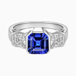 Anello di fidanzamento con 3 pietre di diamanti Asscher Sri Lankan Zaffiro 2 carati